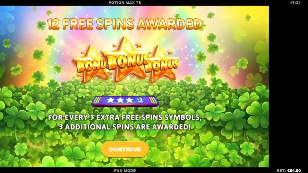 Interface do slot Potion Max 7s com símbolos temáticos irlandeses e clássicos