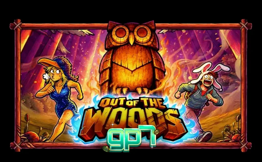 Interface do jogo de slot Out of the Woods com personagens em trajes de animais